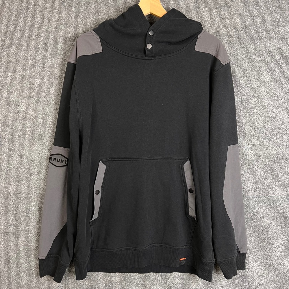 BRUNT Workwear Hoodie Mens L Black Good Snap Neck Pocket Pullover